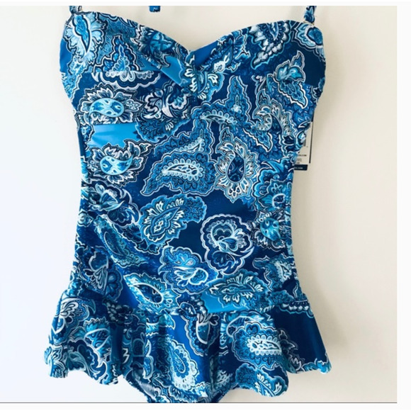Ralph Lauren Blue Paisley Underwire Captiva Bandeau Swimsuit w/Strap 4 NWT - Picture 3 of 7
